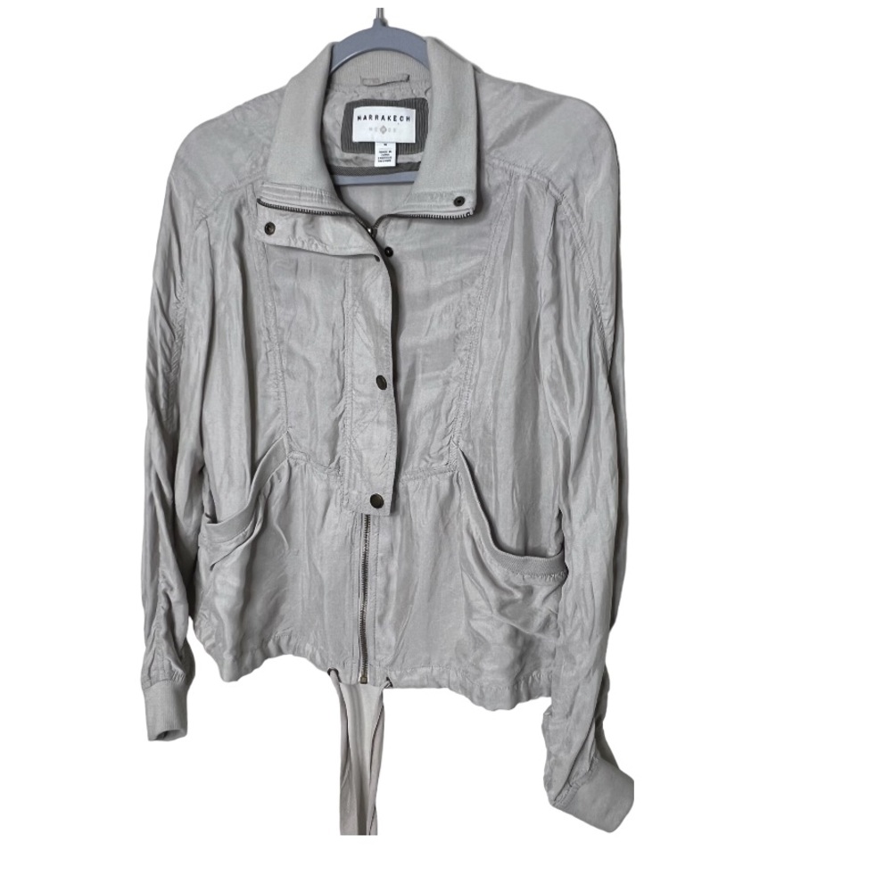 Marakesh Anthropologie Lightweight Cupro Moto Utility Jacket Size Medium - Picture 2 of 9